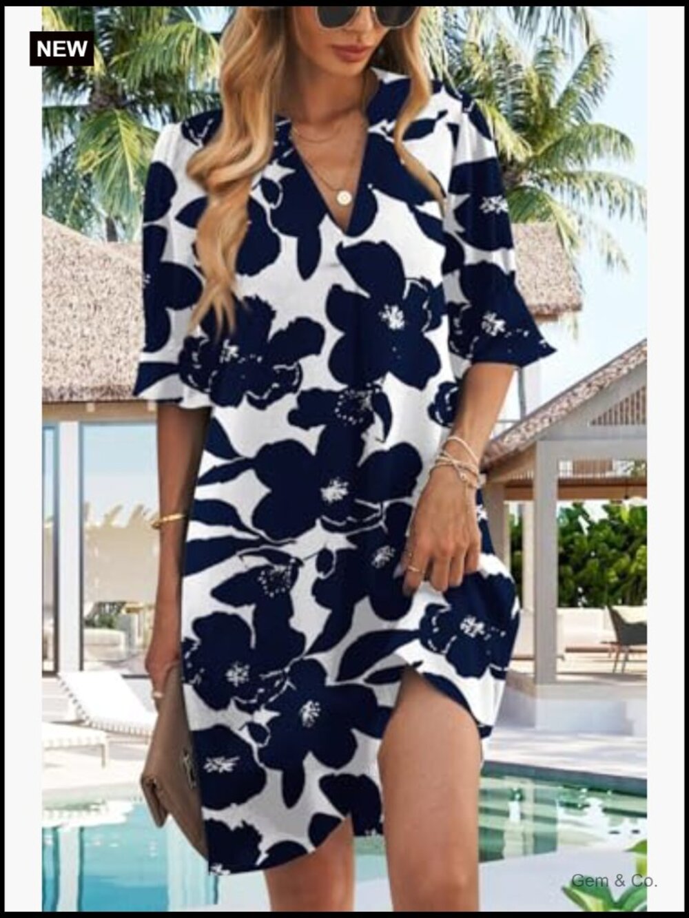 Women's V-Neck Ruffle Short Sleeve Swing Shift Dress Casual Summer - Picture 4 of 6